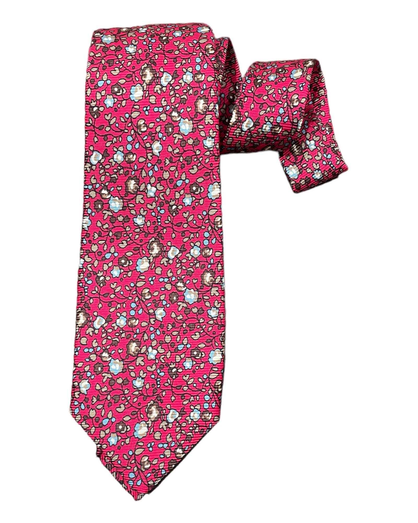 Floral Seven-Fold Silk Tie - Wine - VASSI