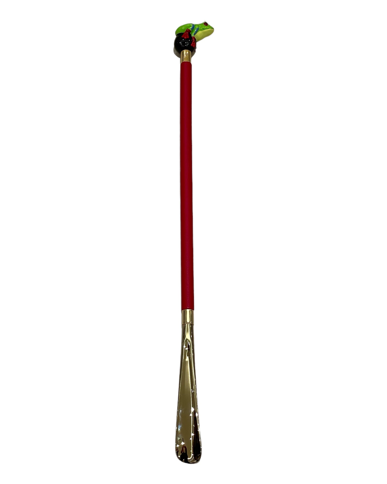 Frog Long Shoehorn - Red Leather Shaft,Green Stitches SHOEHORN