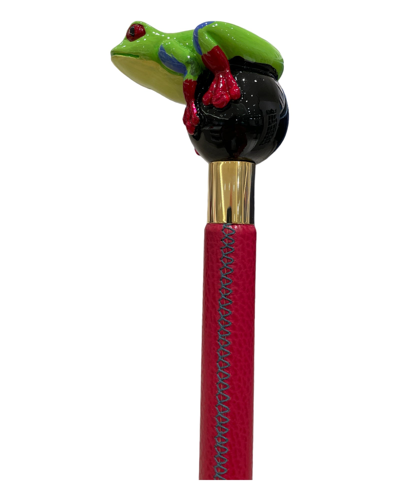 Frog Long Shoehorn - Red Leather Shaft,Green Stitches SHOEHORN