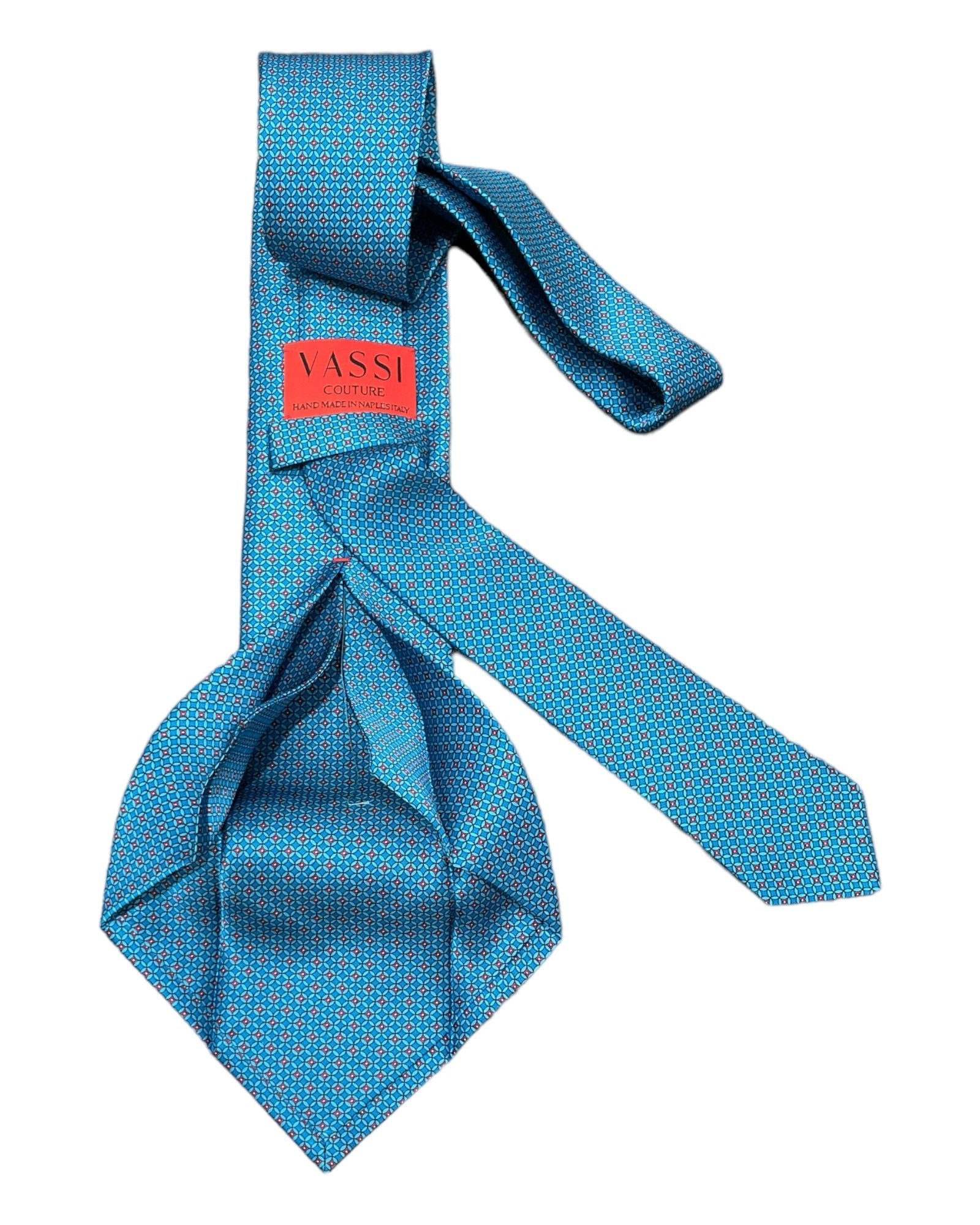 Geometric Pattern Seven-Fold Silk Ties - Teal - VASSI