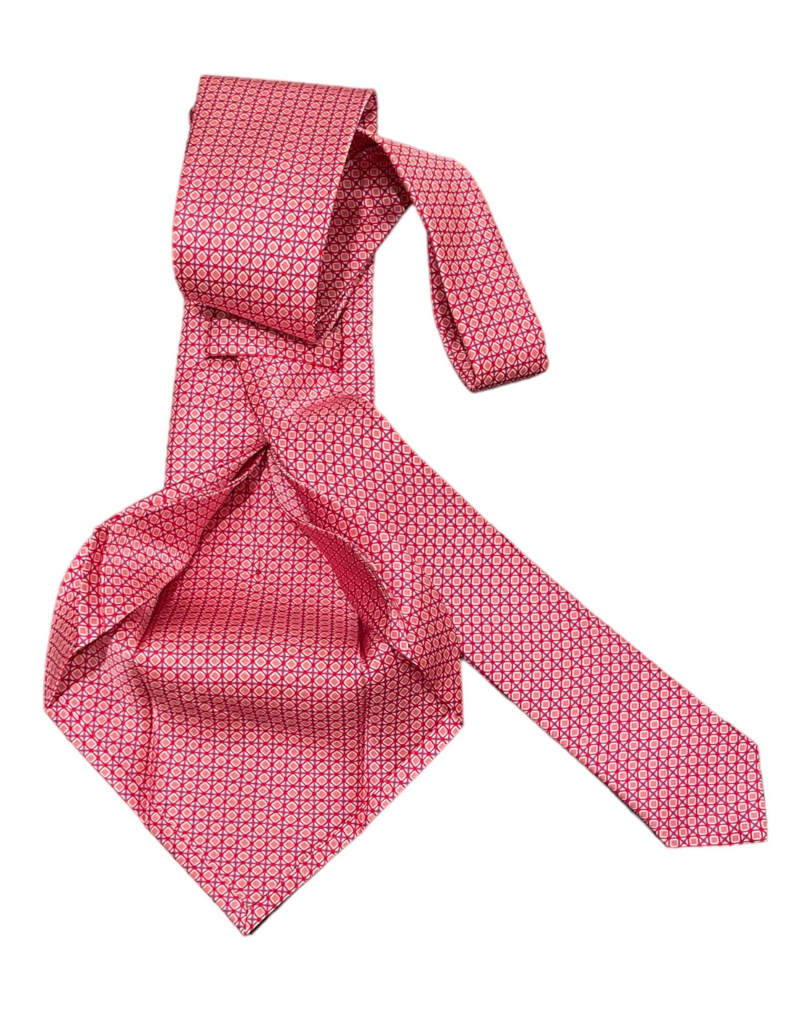 Geometric Print Seven-Fold Silk Tie - Fuchsia - VASSI