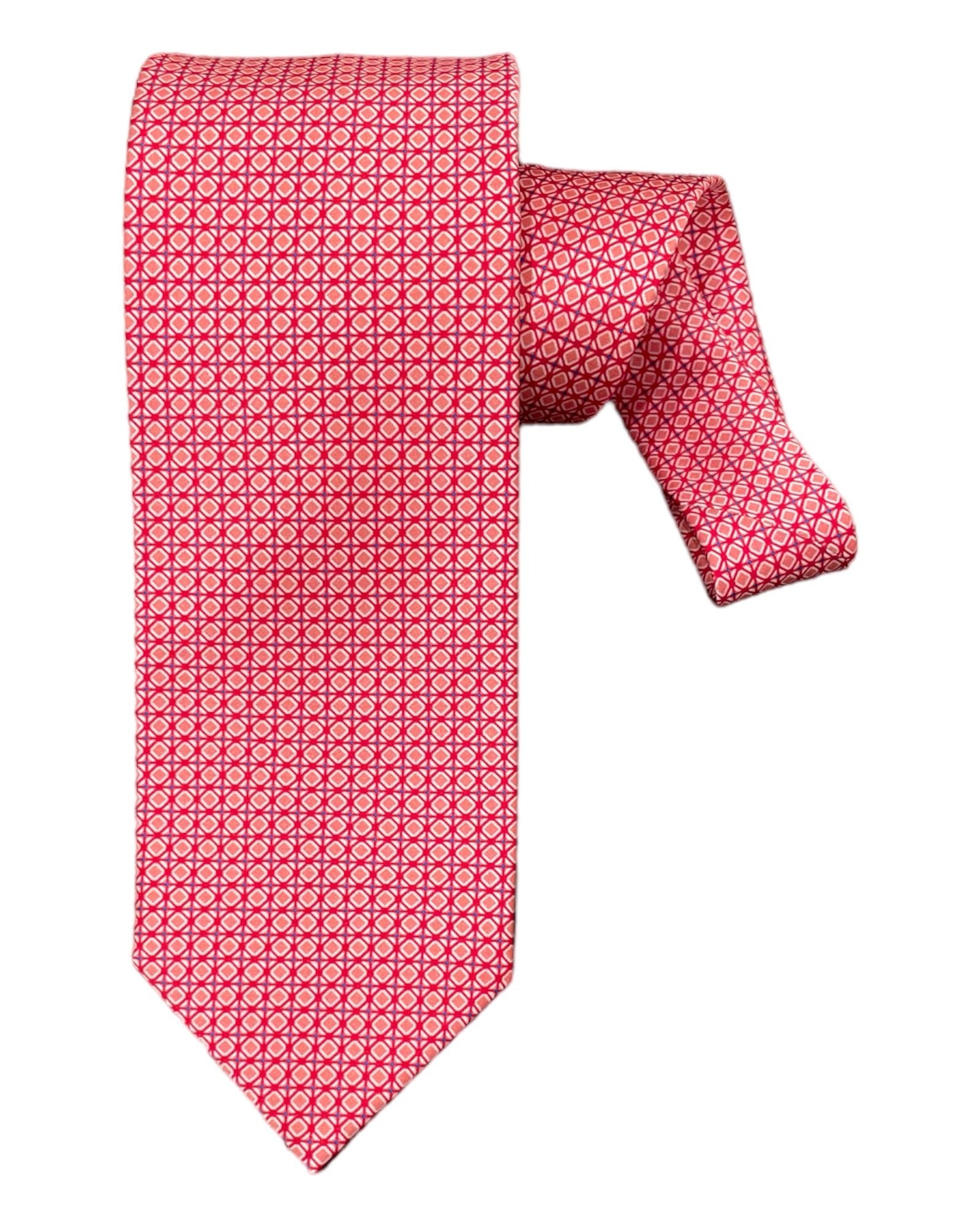 Geometric Print Seven-Fold Silk Tie - Fuchsia - VASSI