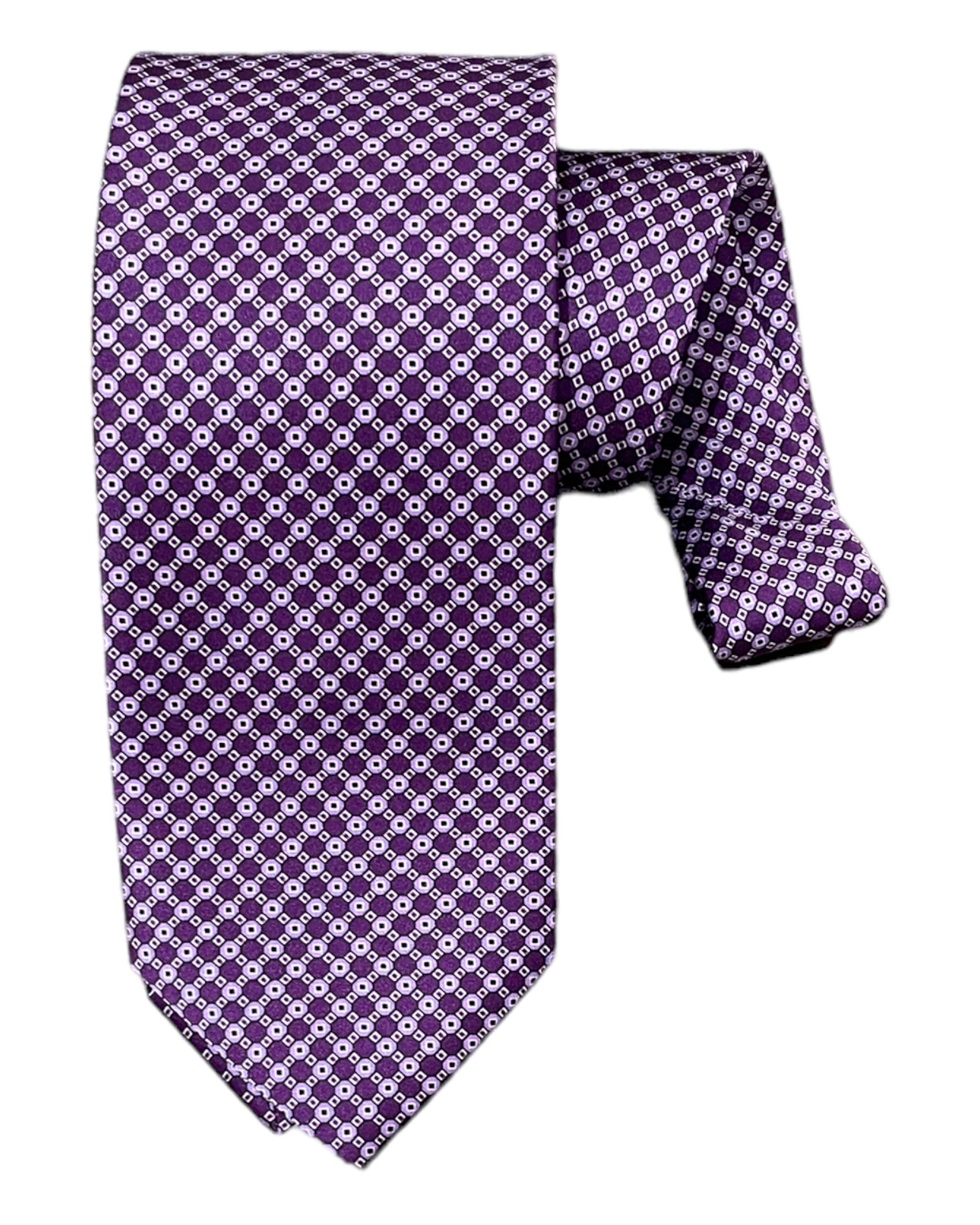 Geometric Print Seven-Fold Silk Tie - Purple - VASSI