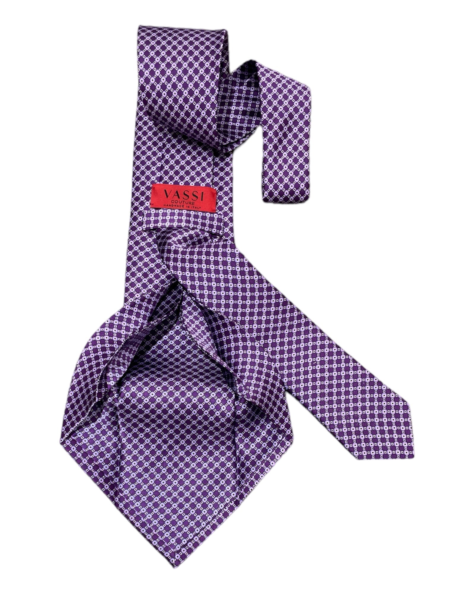 Geometric Print Seven-Fold Silk Tie - Purple - VASSI
