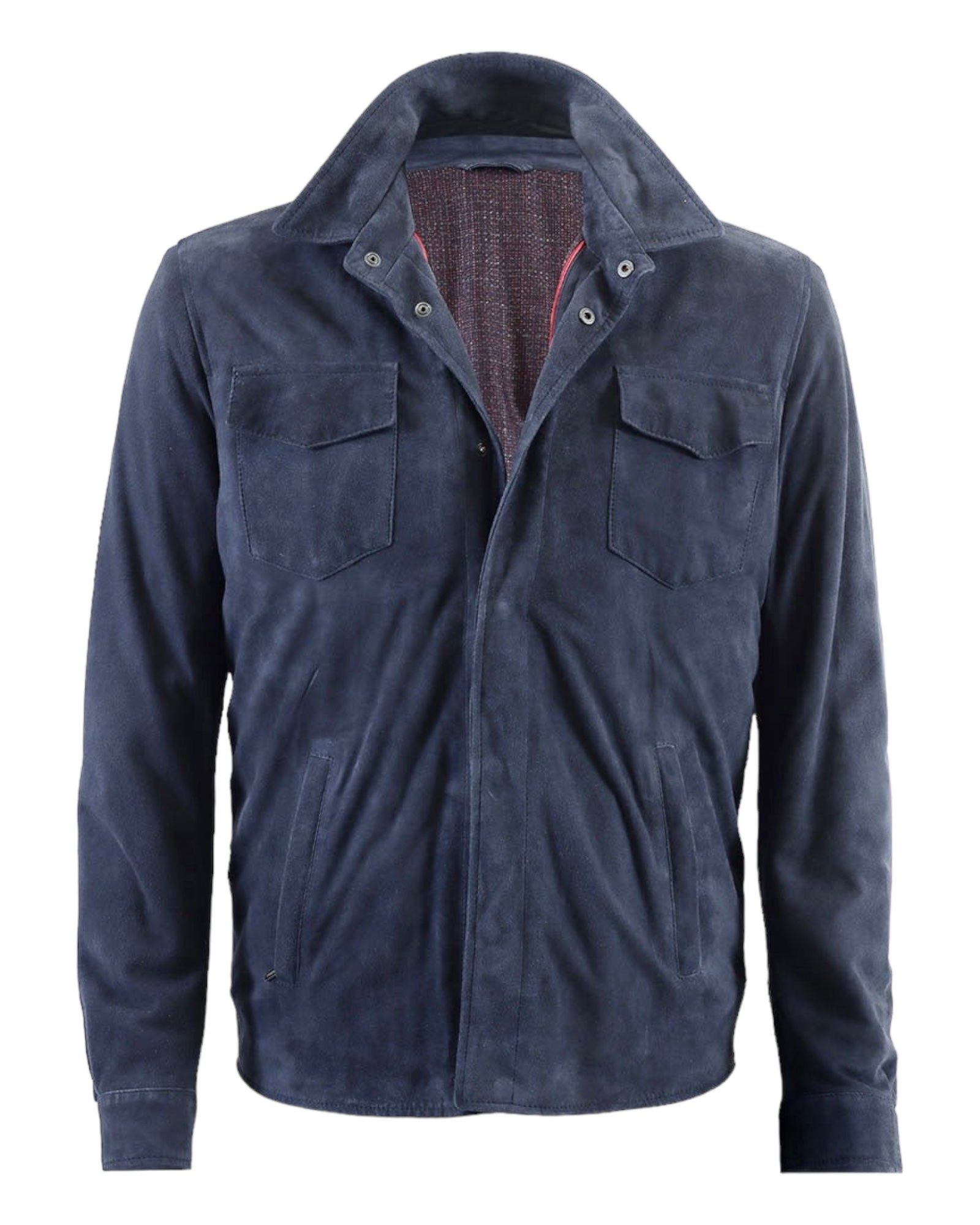 Insulated Leather Shirt Jacket - Blue - VASSI