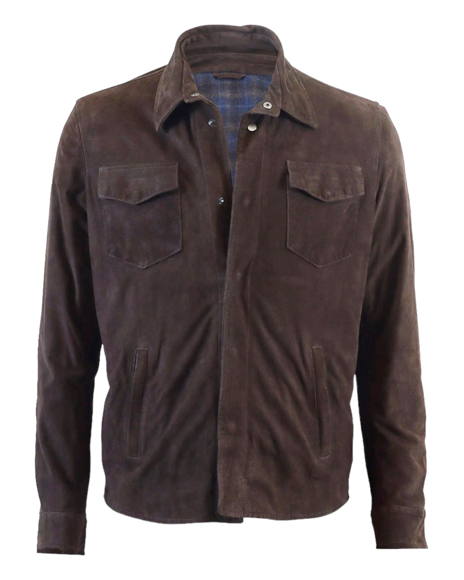 Insulated Leather Shirt Jacket - Brown - VASSI