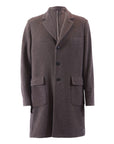Jersey Wool Coat with Suede Trim - Brown Jersey - VASSI