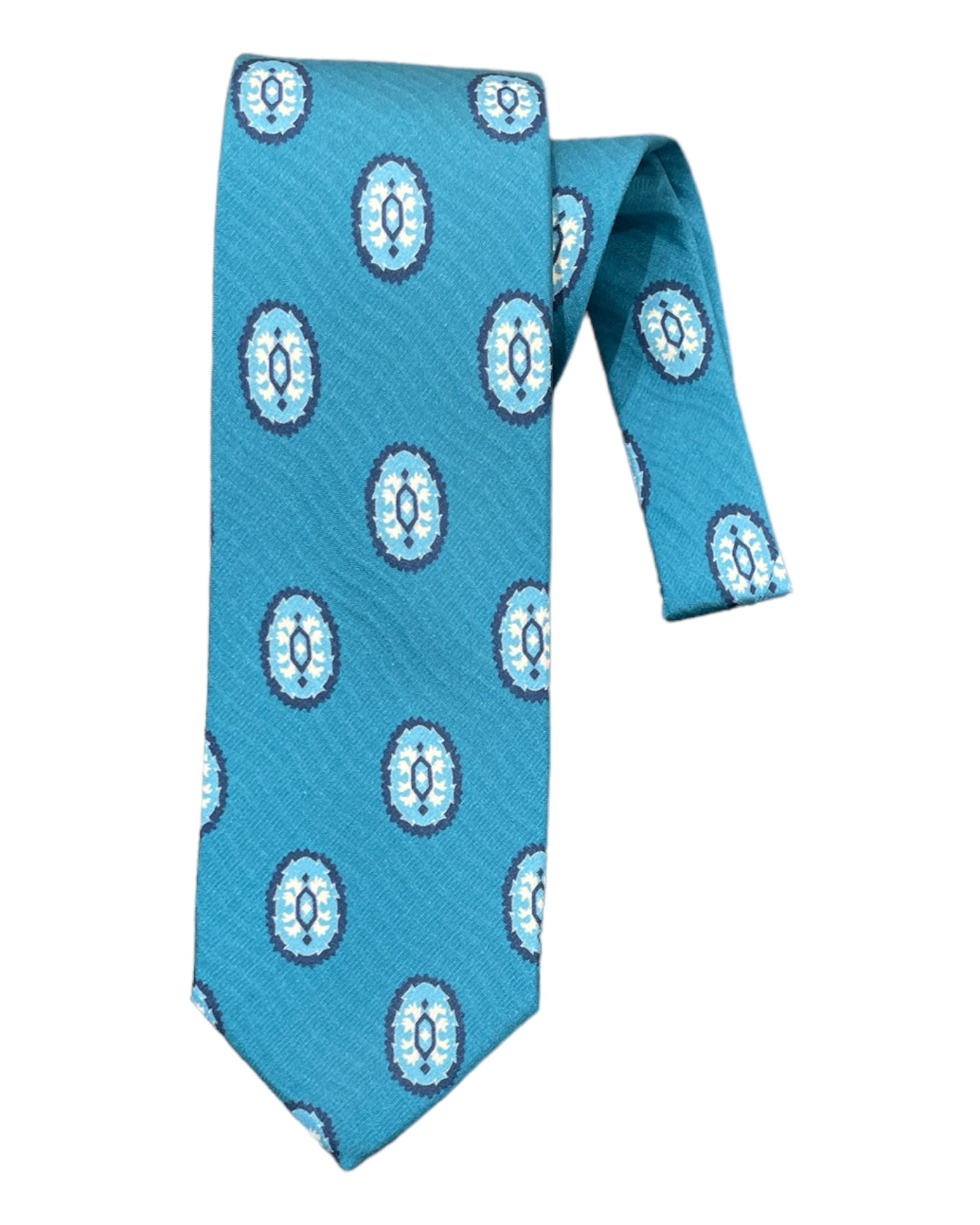 Large Medallion Seven-Fold Silk Tie - Blue TIES