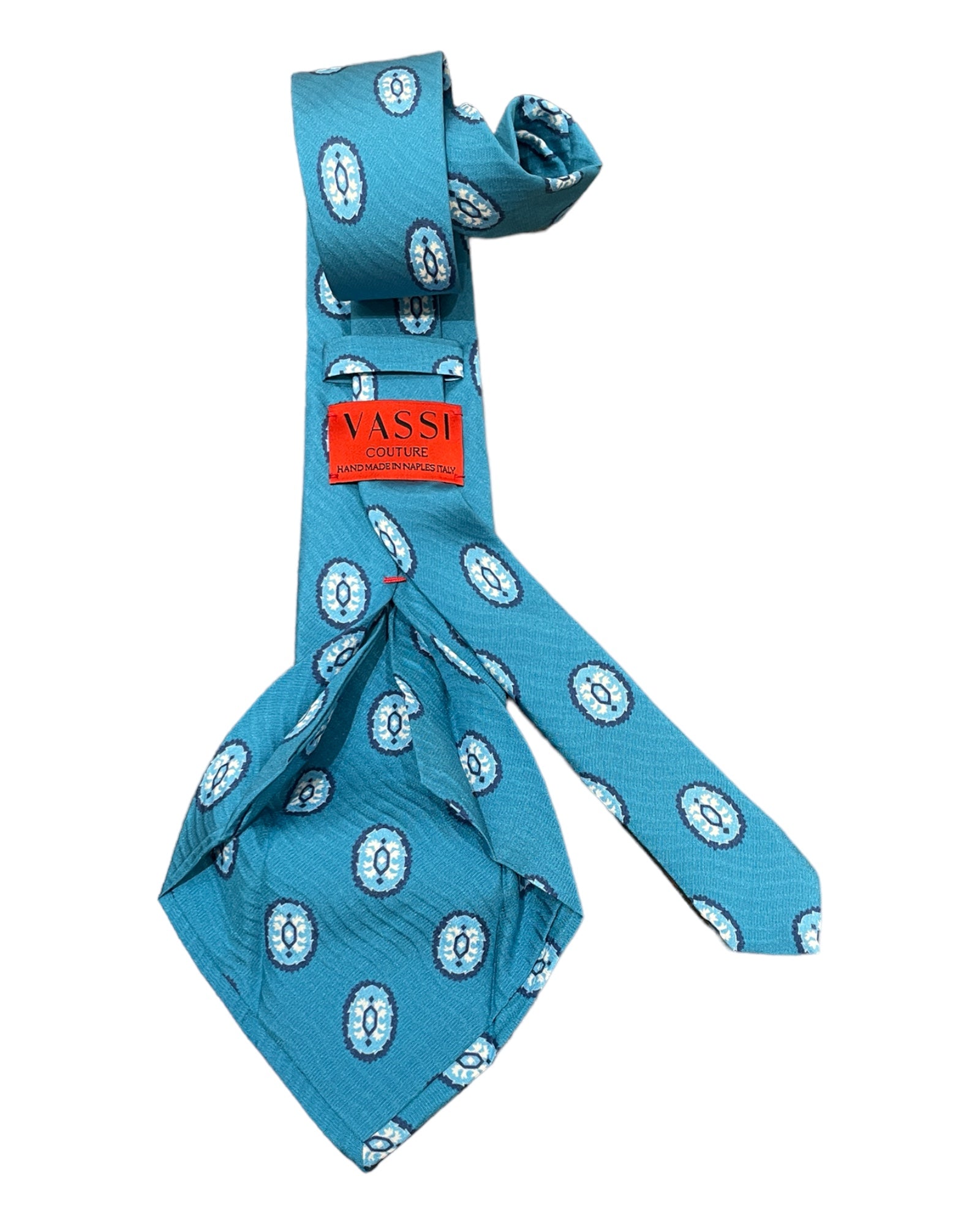 Large Medallion Seven-Fold Silk Tie - Blue TIES