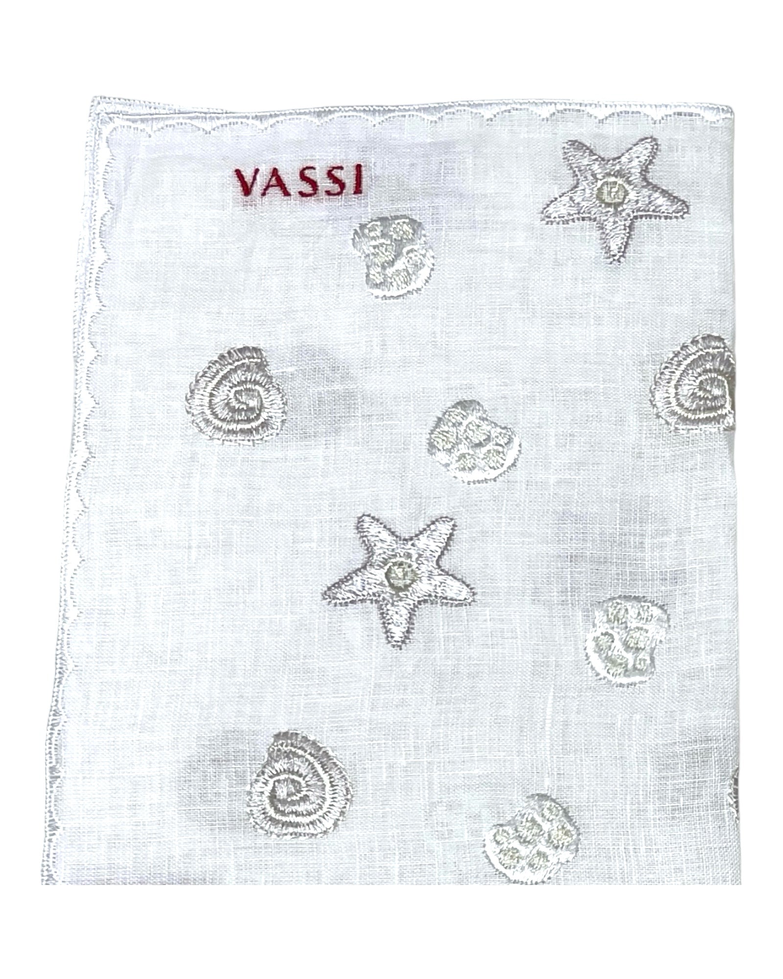 Linen Blend Pocket Square - White, Sea Creatures - VASSI