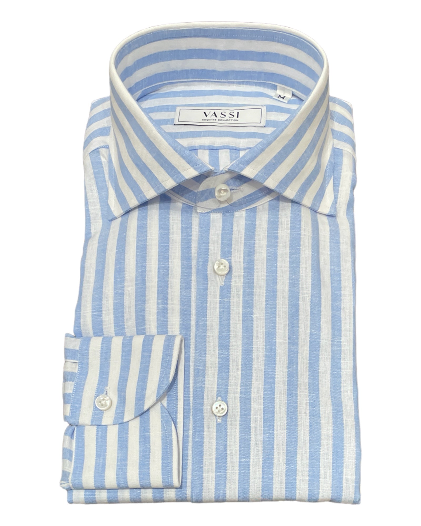Linen & Cotton Wide Stripes Sport Shirt - Blue/White SPORT SHIRTSM