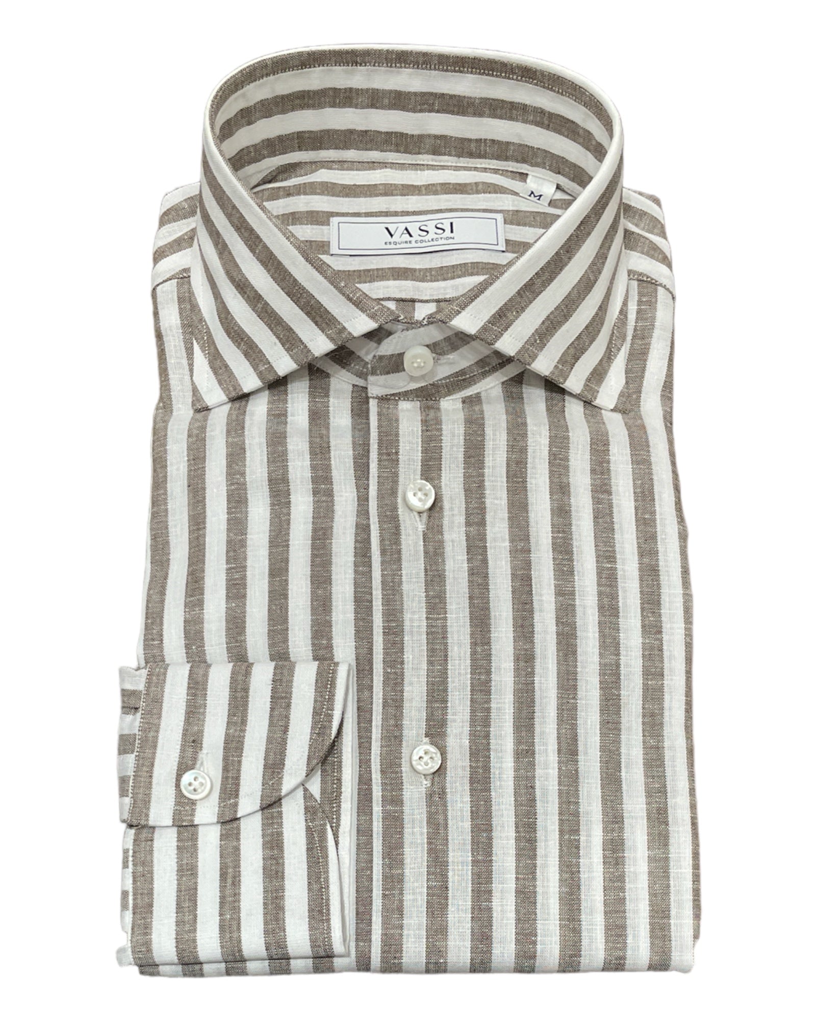 Linen & Cotton Wide Stripes Sport Shirt - Brown/White SPORT SHIRTSM