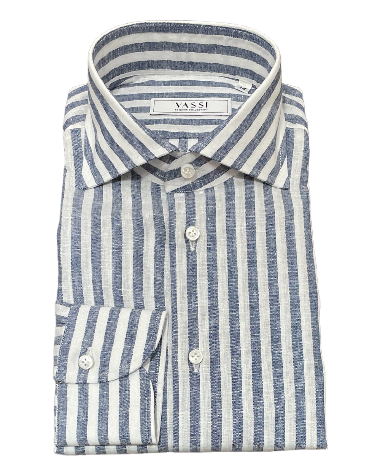 Linen & Cotton Wide Stripes Sport Shirt - Navy/White SPORT SHIRTSM