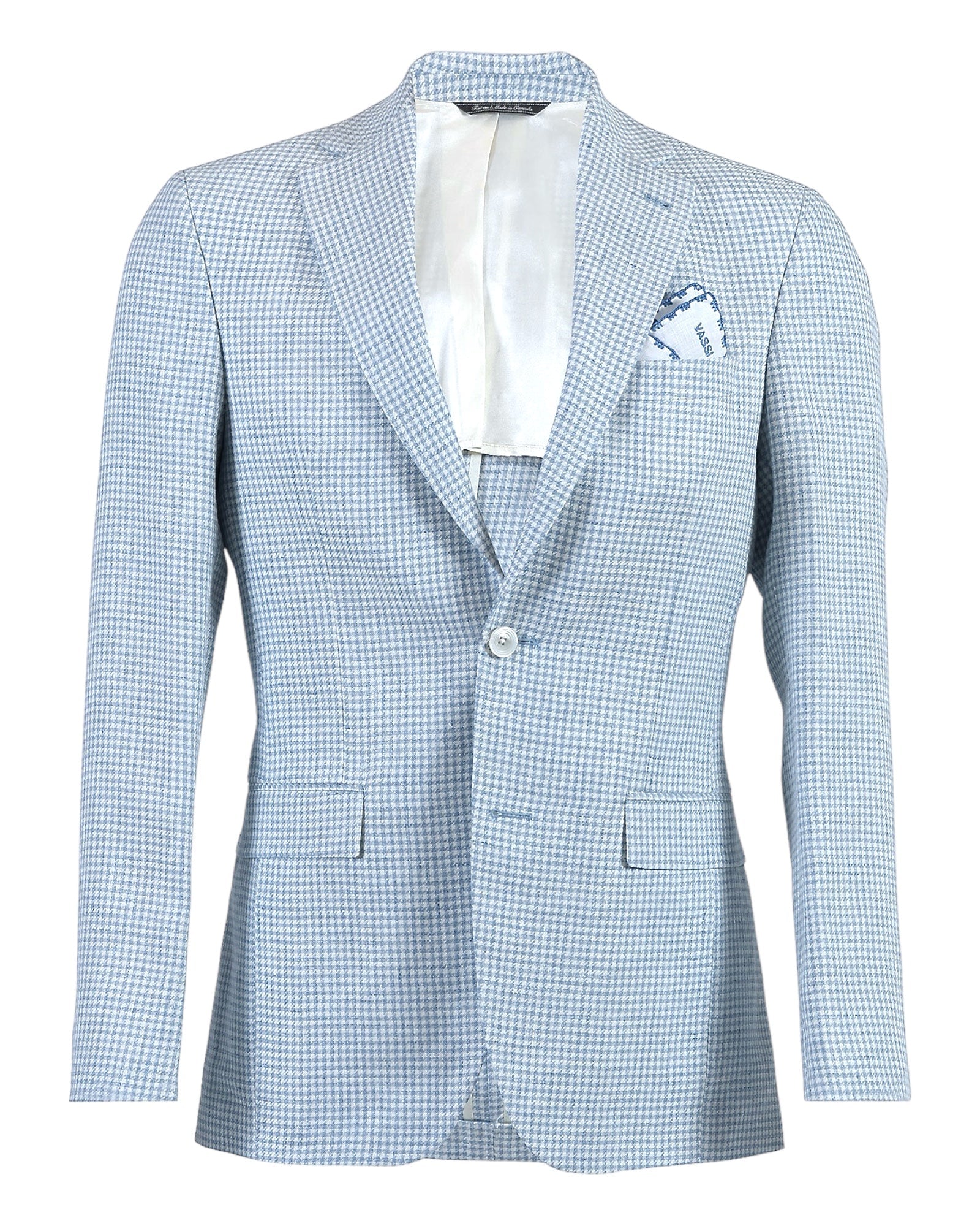 Linen &amp; Wool blend Gingham Check Blazer - Blue/White JACKETS40S