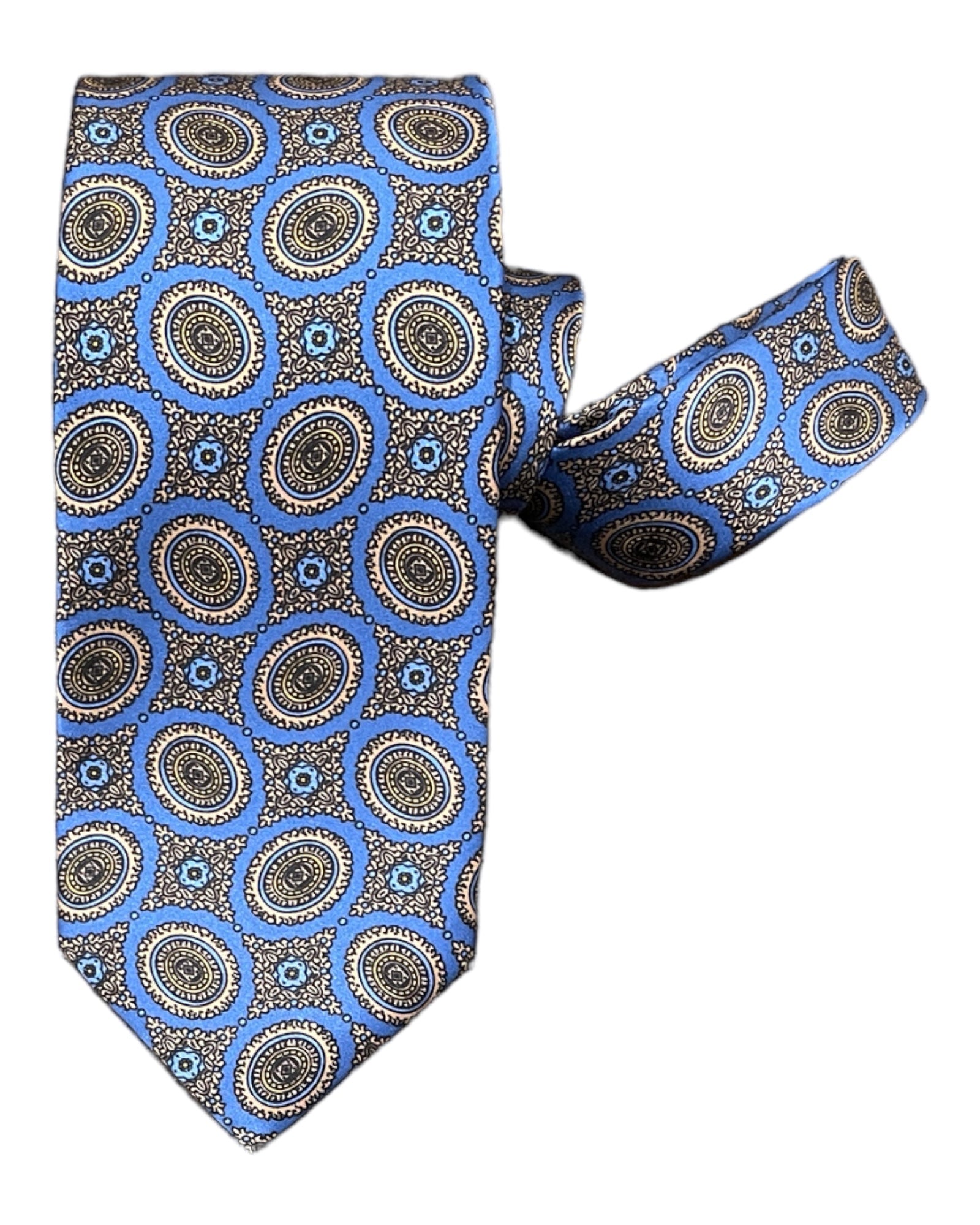 Medallion Pattern Seven-Fold Silk Ties 1 TIESBlue