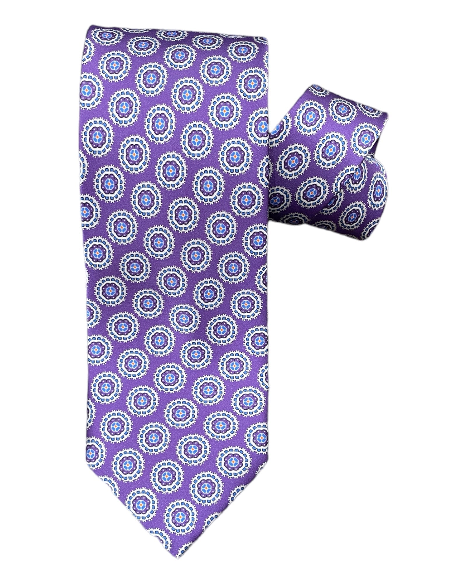 Medallion Print ,Seven-Fold Silk Tie - Lilac - VASSI