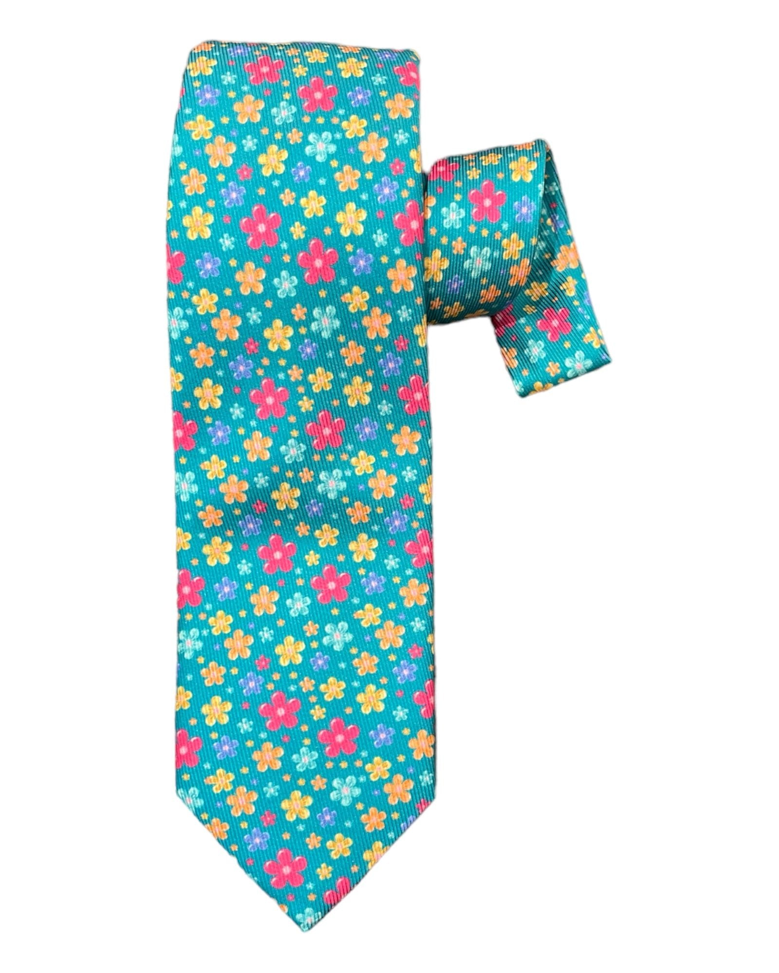 Multi Colour Floral Print 7F Silk Ties TIES & BOWTIESTeal