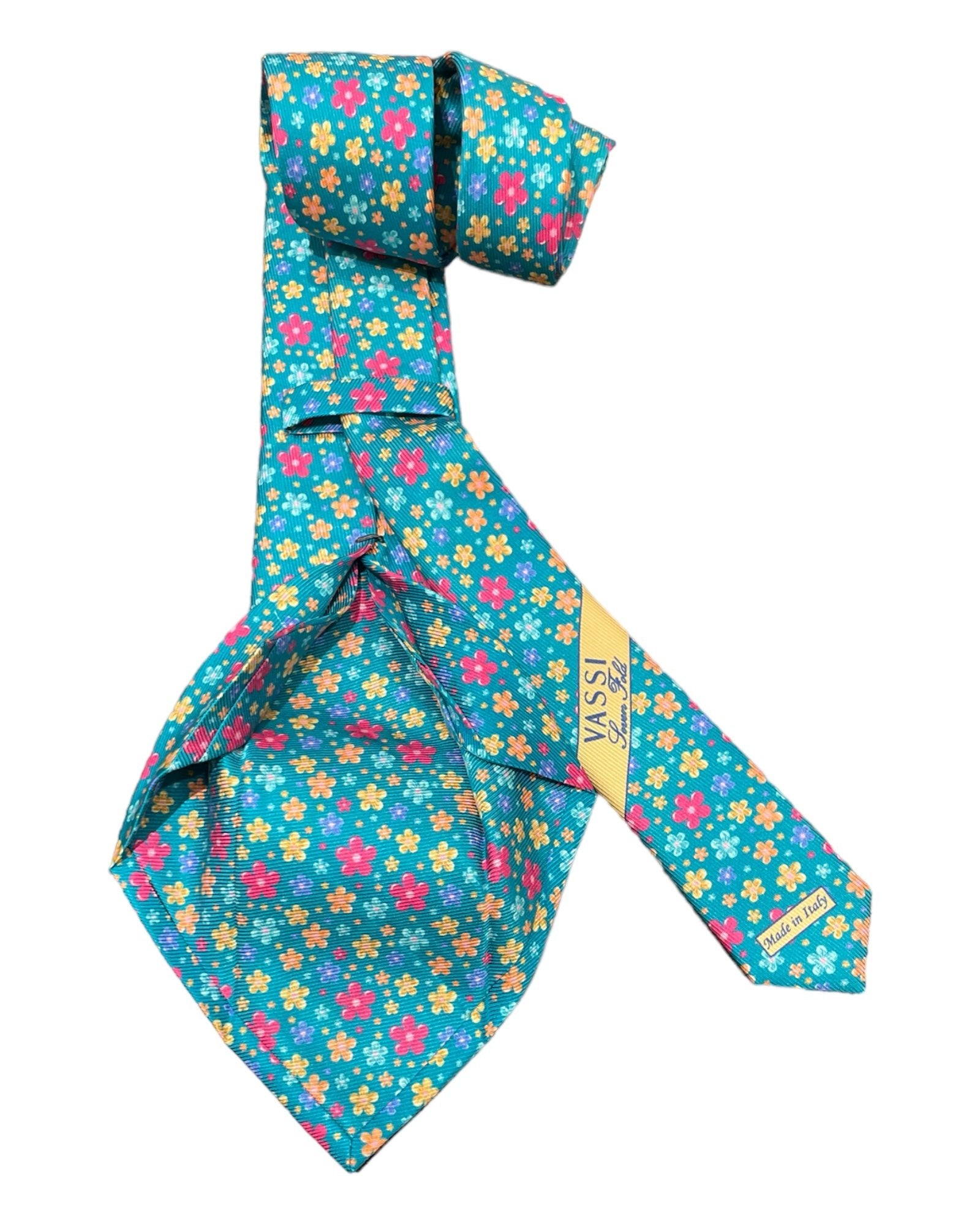 Multi Colour Floral Print 7F Silk Ties TIES & BOWTIESTeal