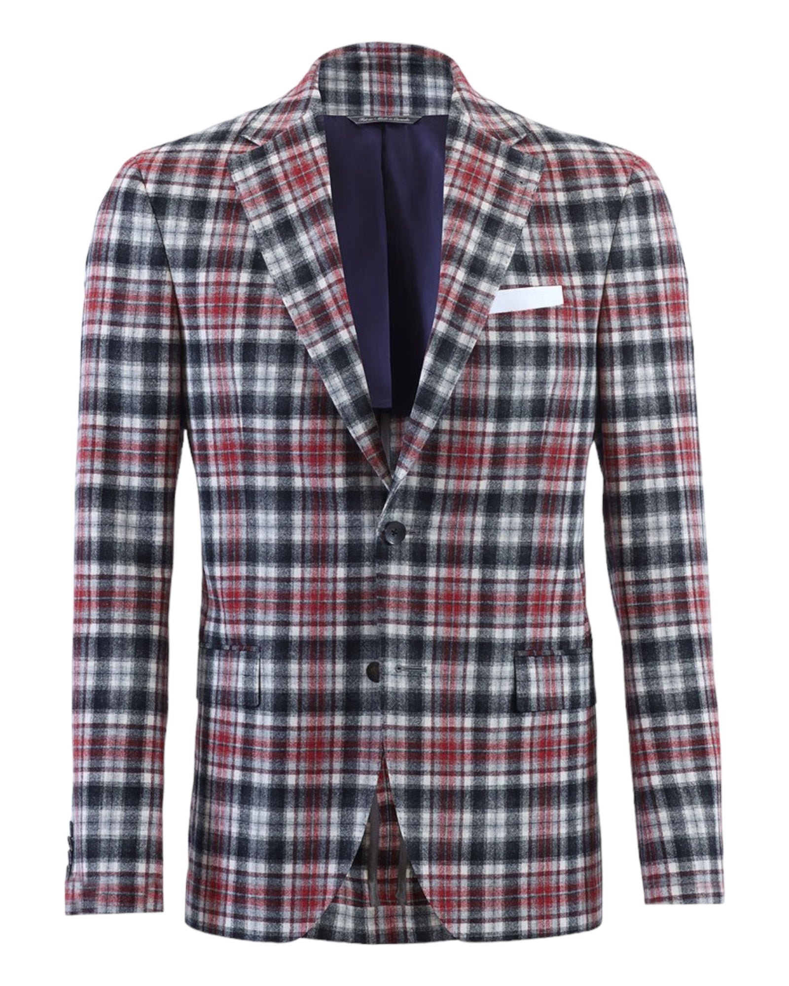 Plaid Wool Blazer - Red, White and Black - VASSI