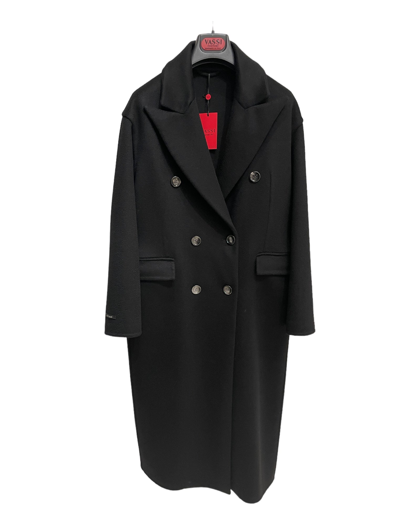 Pure Cashmere Double-Breasted Coat with Removable Mink Collar -Black - VASSI