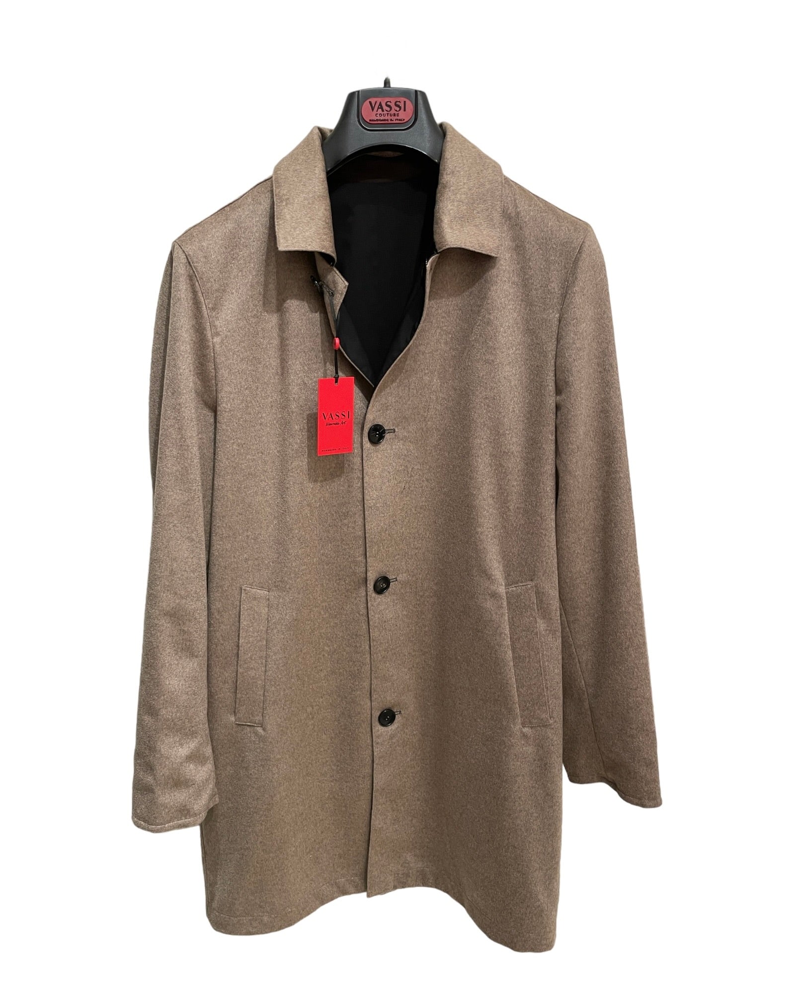 Reversible Cashmere Trench Coat With Nylon -Black Taupe - VASSI