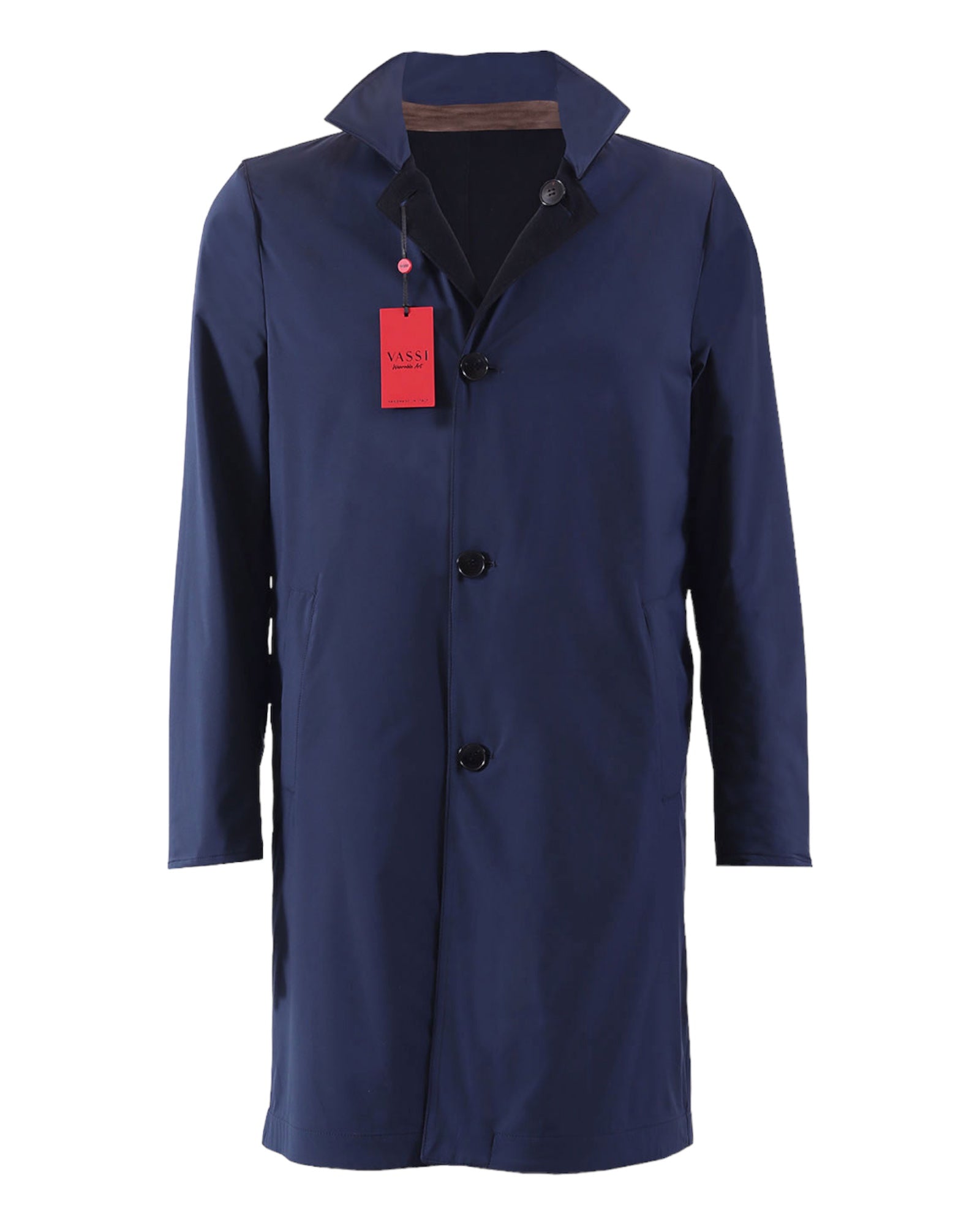 Reversible Cashmere Trench Coat With Nylon - Navy Blue - VASSI