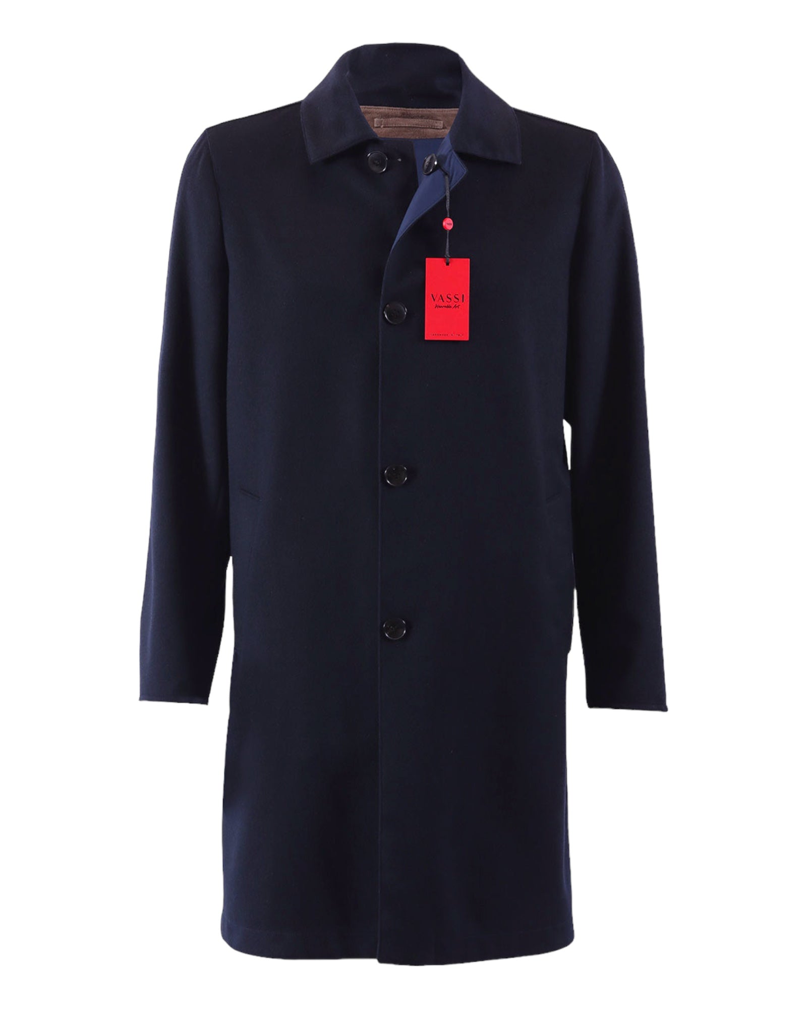 Reversible Cashmere Trench Coat With Nylon - Navy Blue - VASSI