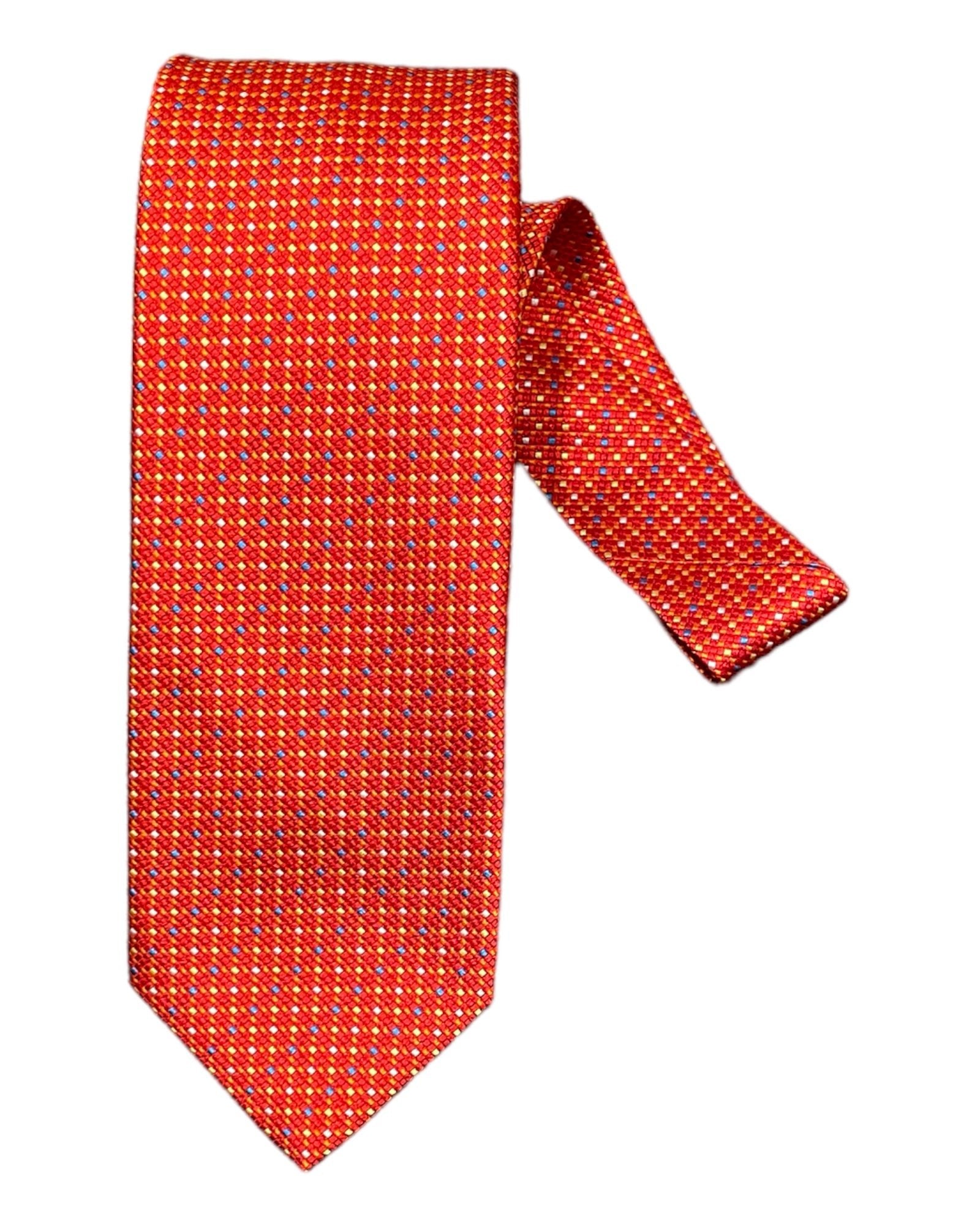 Seven-Fold Broken Regimental Stripe Silk Tie - Vermilion - VASSI