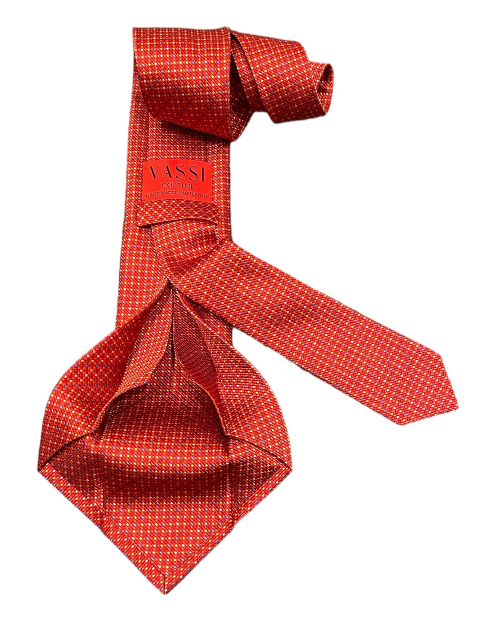 Seven-Fold Broken Regimental Stripe Silk Tie - Vermilion - VASSI