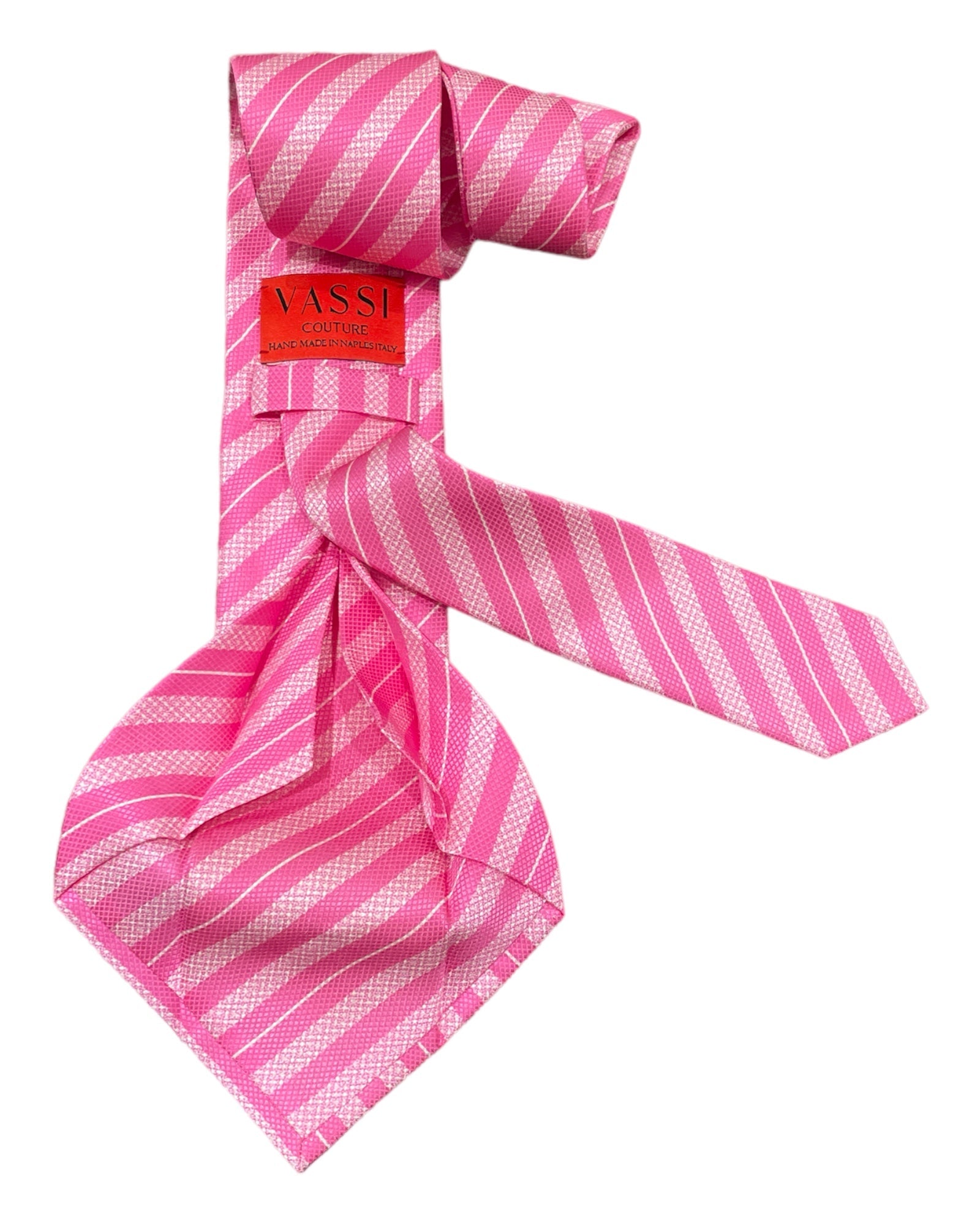 Seven-Fold Regimental Stripe Silk Tie - Pink - VASSI