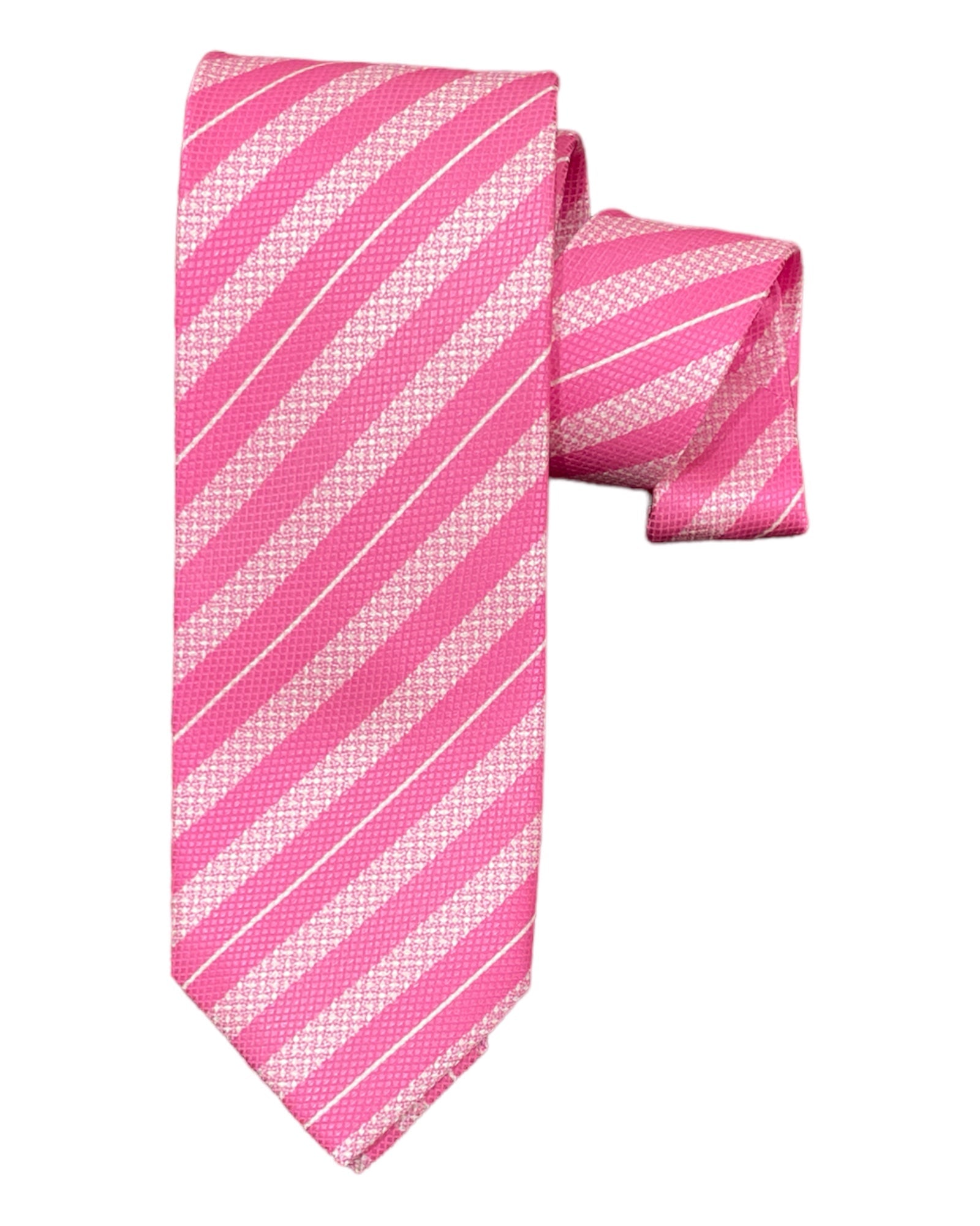 Seven-Fold Regimental Stripe Silk Tie - Pink - VASSI