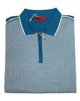 Short Sleeve Half Zip Polo - Blue Diamond Patters, White Trim SWEATERSL