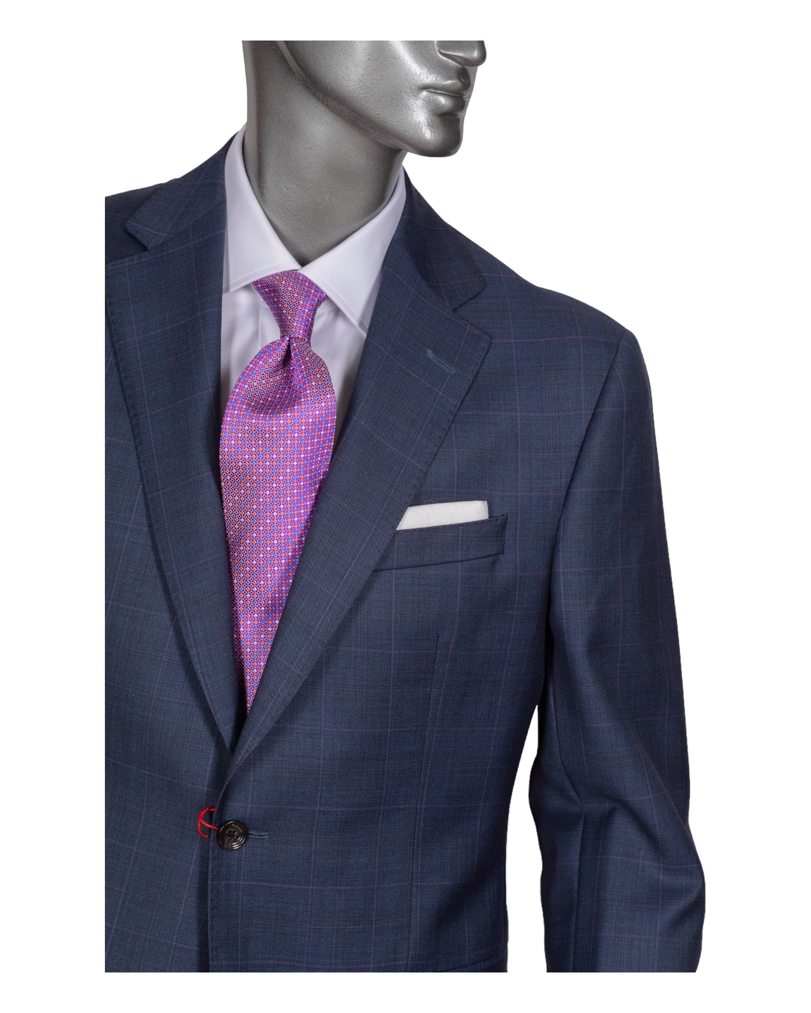 Suit with Fine Lavender Windowpane - Dark Blue - VASSI