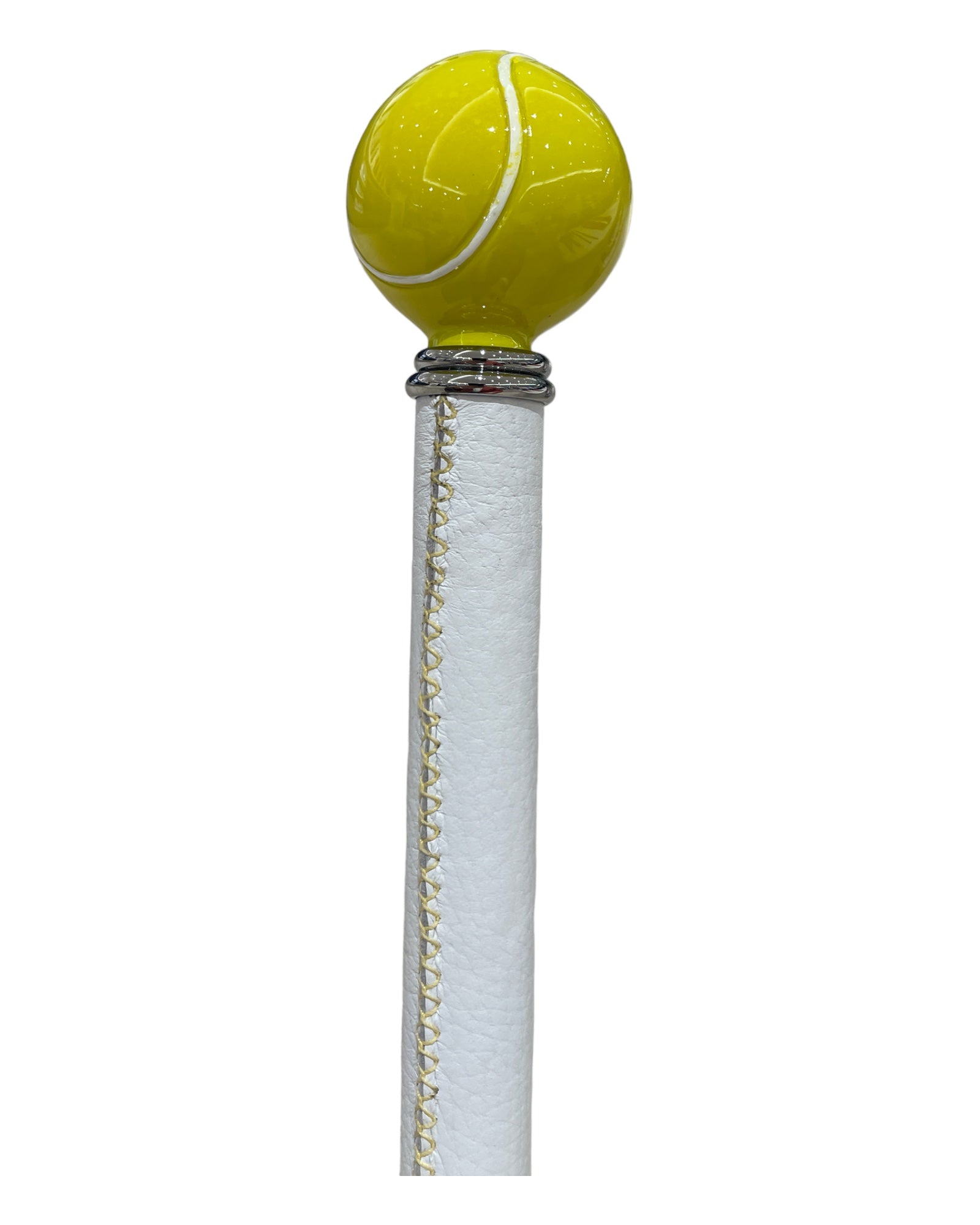 Tennis Ball Long Shoehorn - White Leather Shaft, Yellow Stitches SHOEHORN