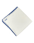 White Linen Pocket Square With Handrolled Triple V- Stitch - VASSI