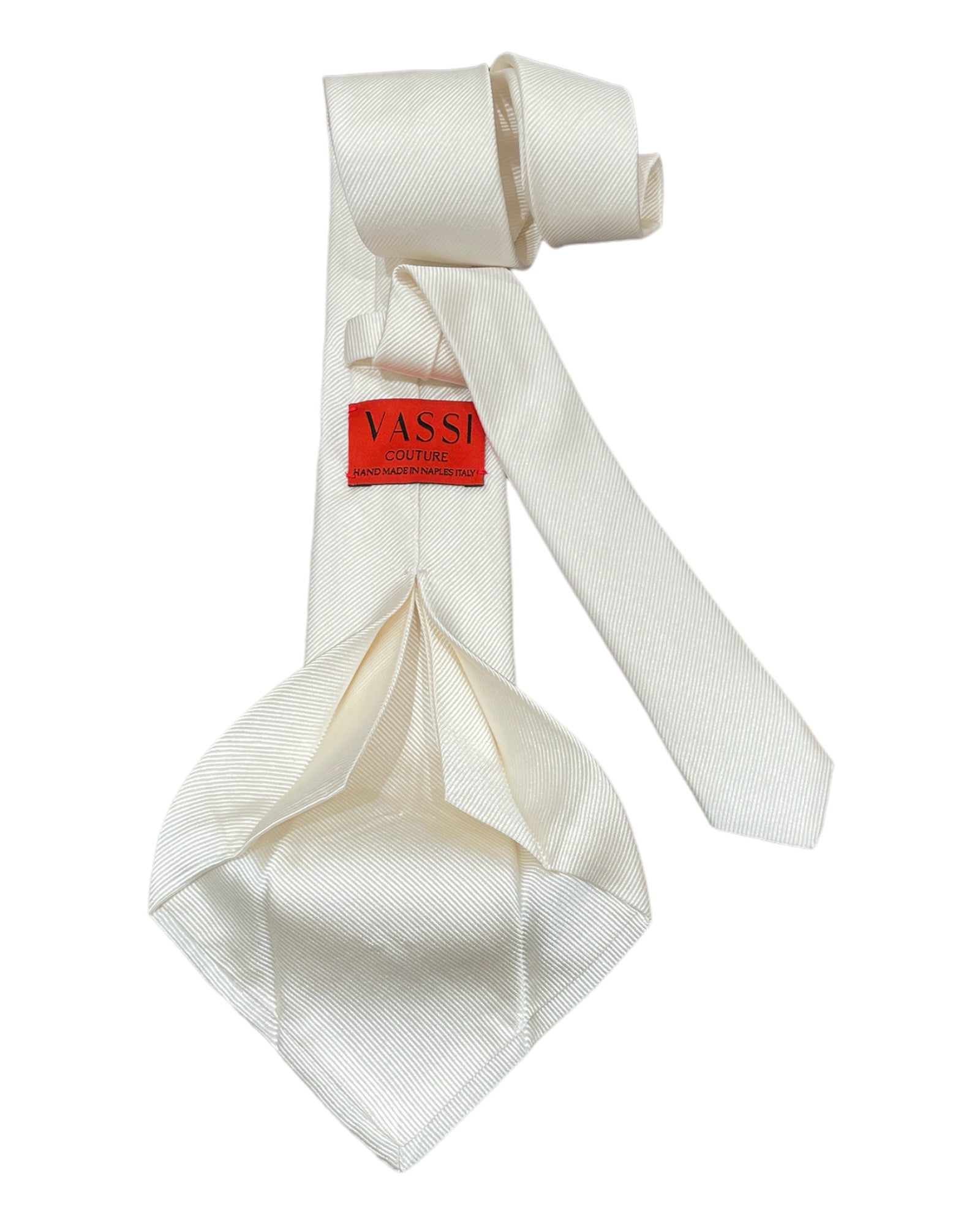 White Ribbed Fine Striped Seven-Fold Silk Tie - VASSI