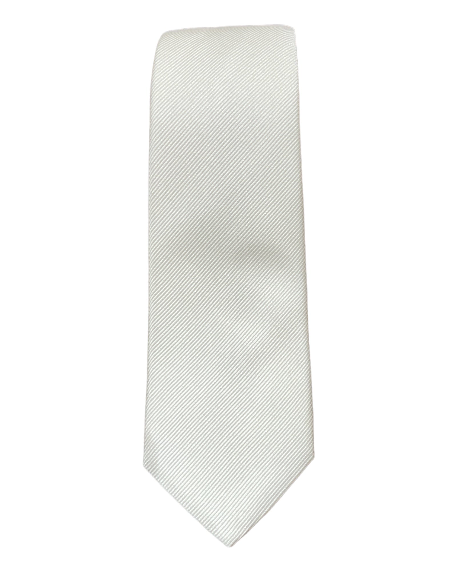 White Ribbed Fine Striped Seven-Fold Silk Tie - VASSI