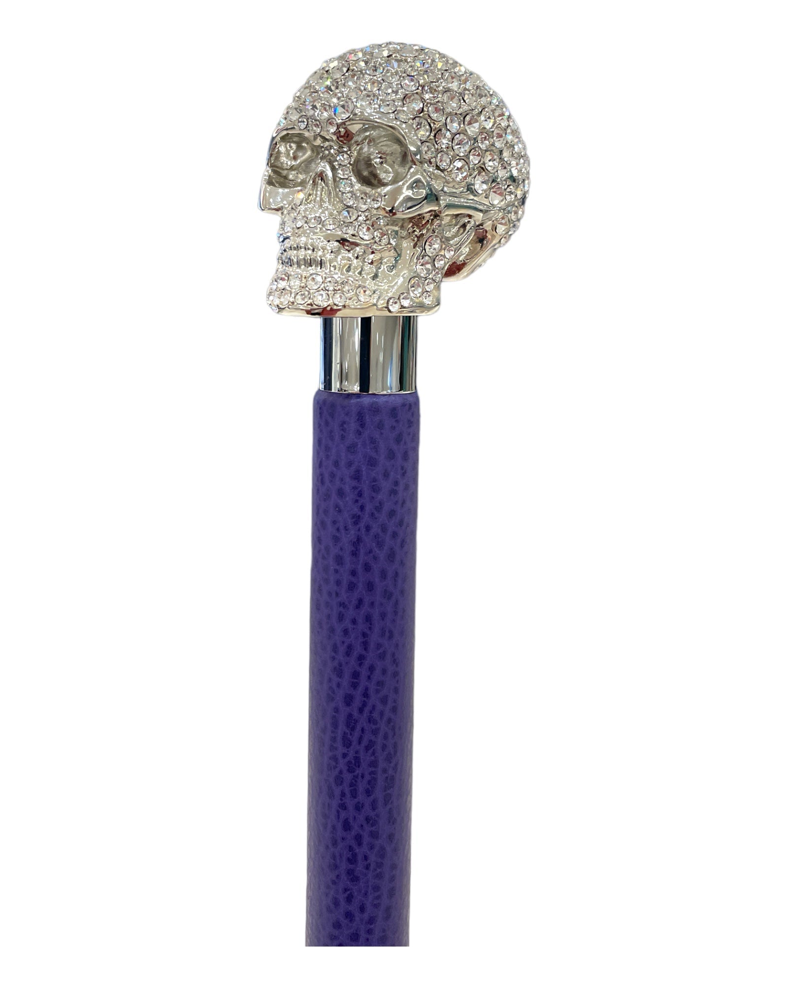 White Swarovski Crystal Skull Long Shoehorn - Purple Leather/White Stitches - VASSI