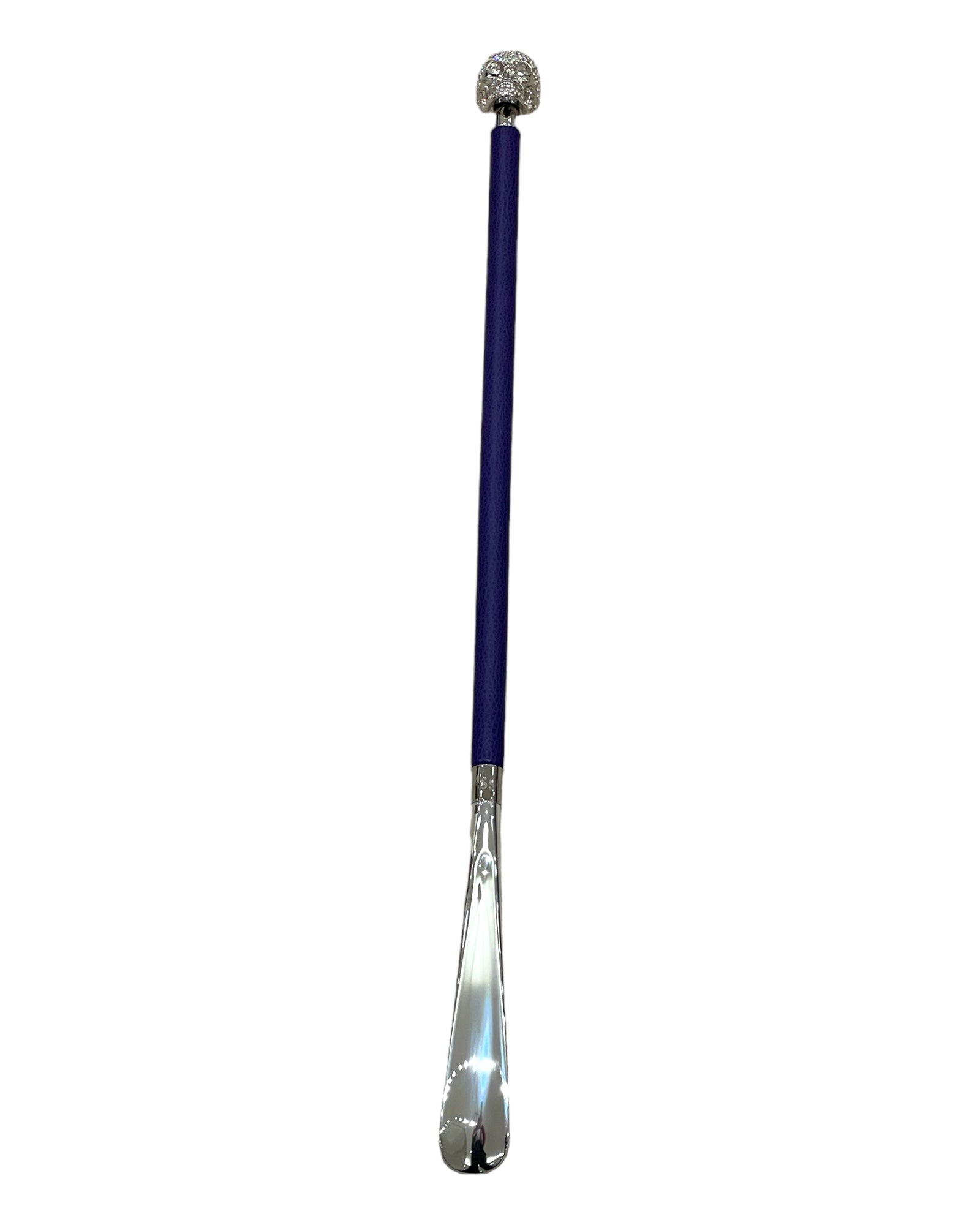 White Swarovski Crystal Skull Long Shoehorn - Purple Leather/White Stitches SHOEHORN