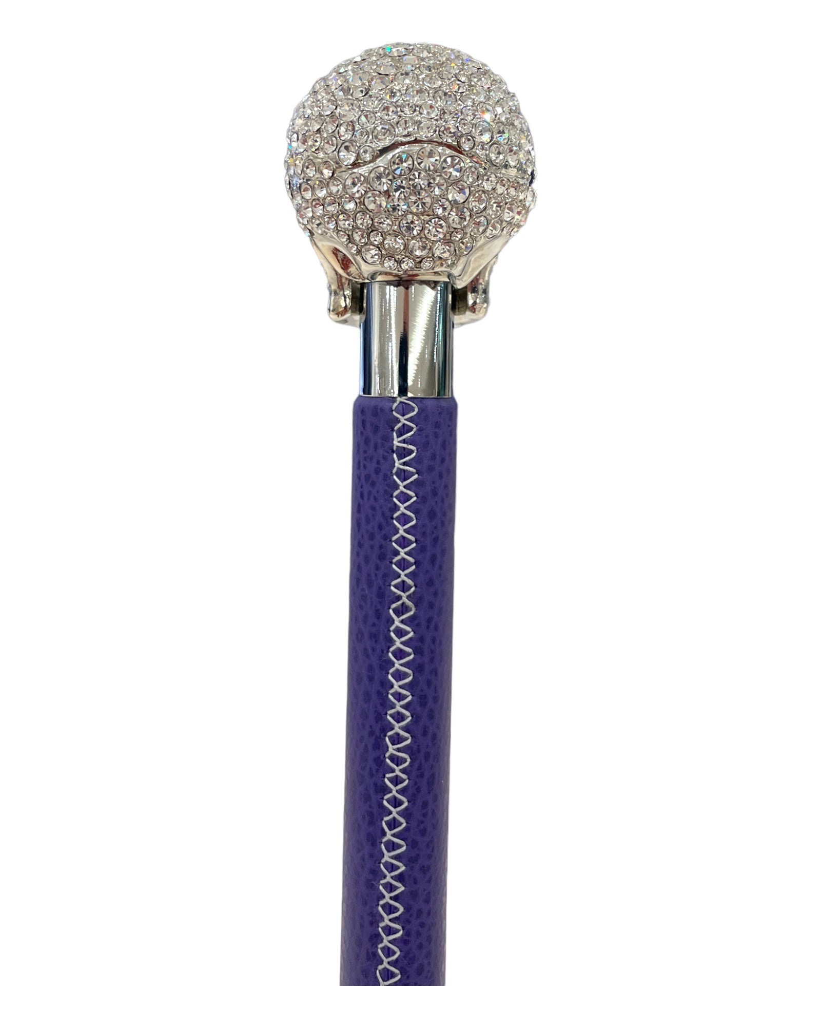 White Swarovski Crystal Skull Long Shoehorn - Purple Leather/White Stitches SHOEHORN