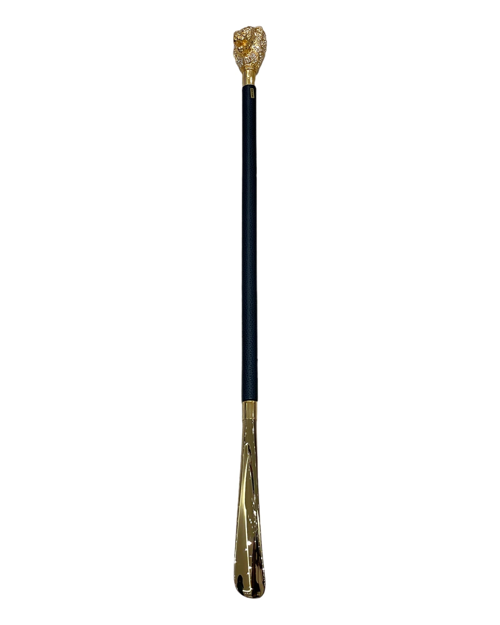 White Swarovski/Golden Lion Long Shoehorn - Blue Leather Shaft,Gold Stitches - VASSI